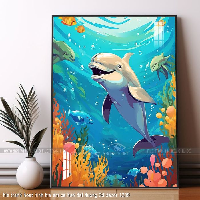 file tranh hoat hinh tre em ca heo dai duong 3d decor 1208