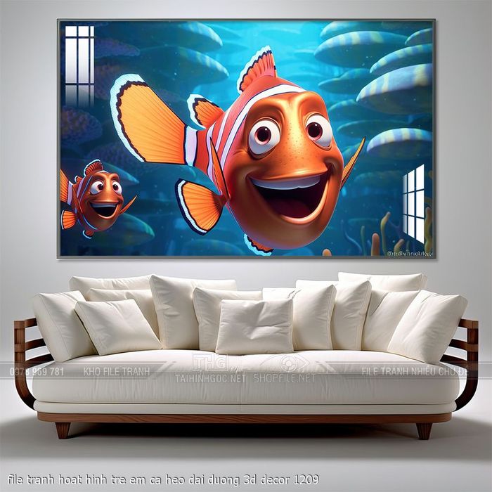 file tranh hoat hinh tre em ca heo dai duong 3d decor 1209