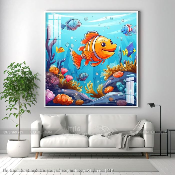file tranh hoat hinh tre em ca heo dai duong 3d decor 1210