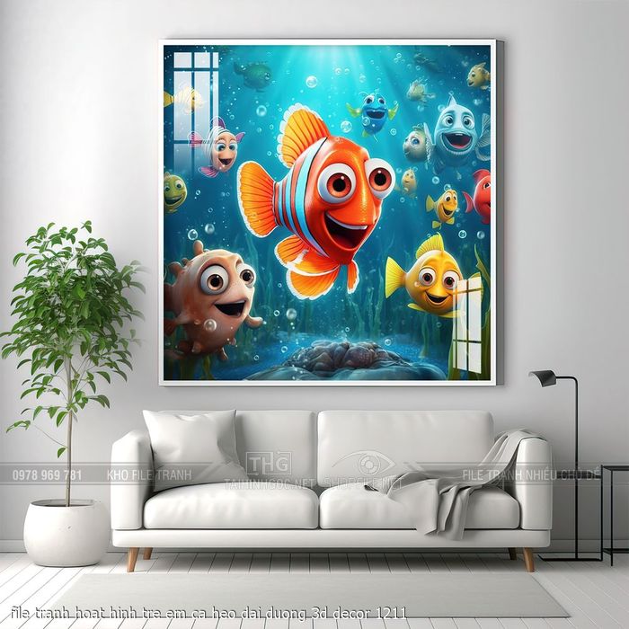 file tranh hoat hinh tre em ca heo dai duong 3d decor 1211