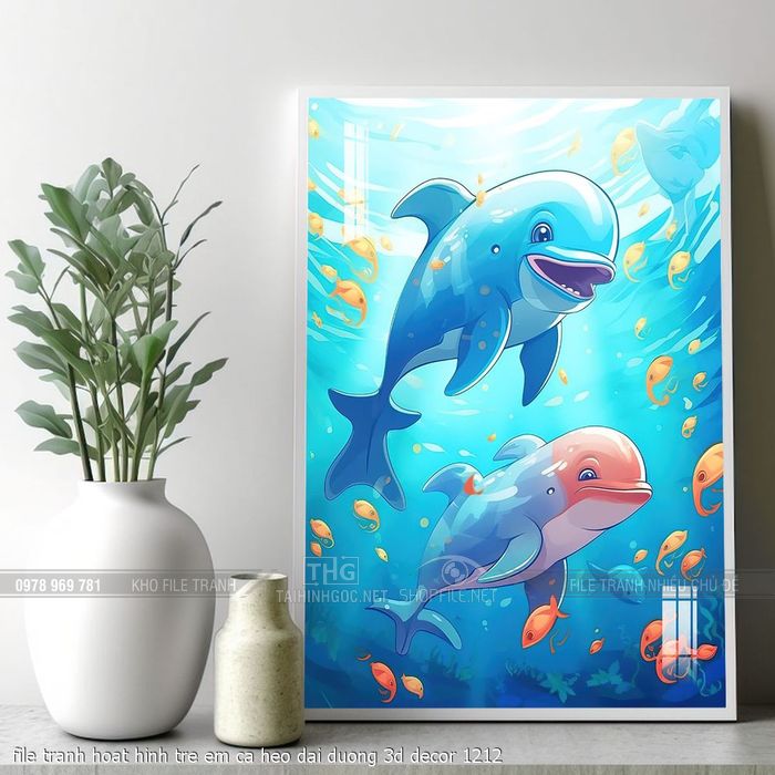file tranh hoat hinh tre em ca heo dai duong 3d decor 1212