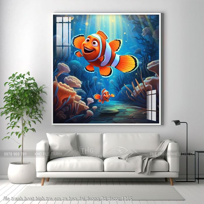 file tranh hoat hinh tre em ca heo dai duong 3d decor 1215