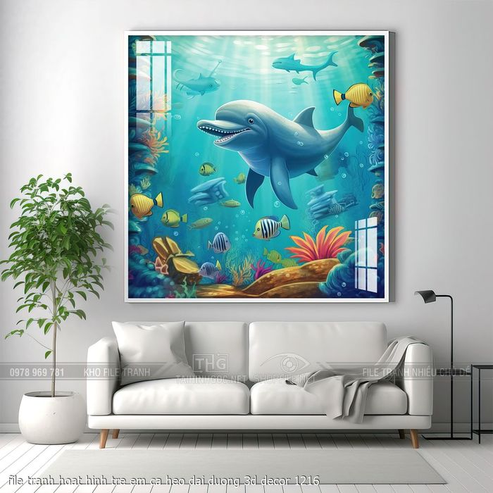 file tranh hoat hinh tre em ca heo dai duong 3d decor 1216