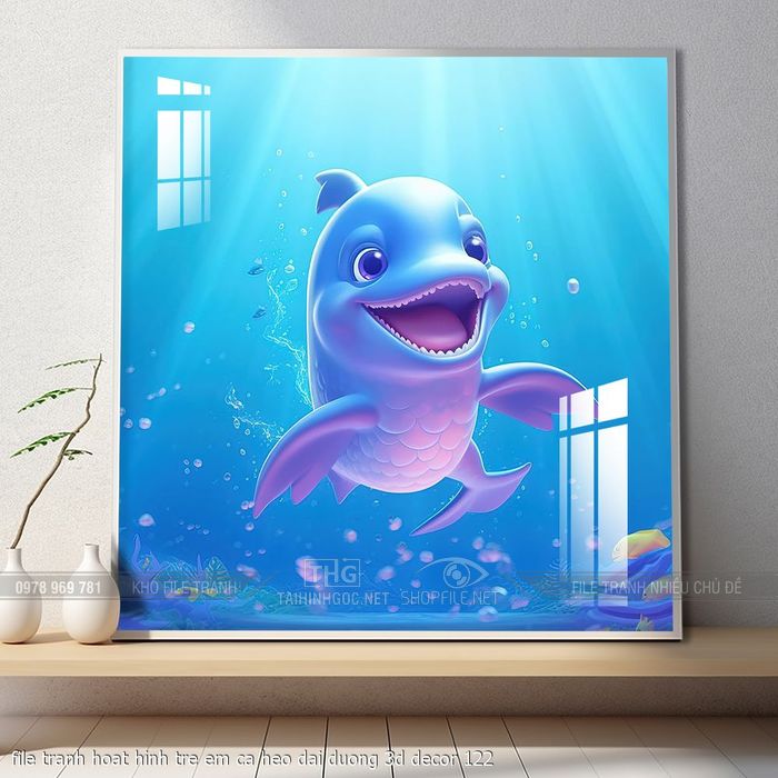 file tranh hoat hinh tre em ca heo dai duong 3d decor 122