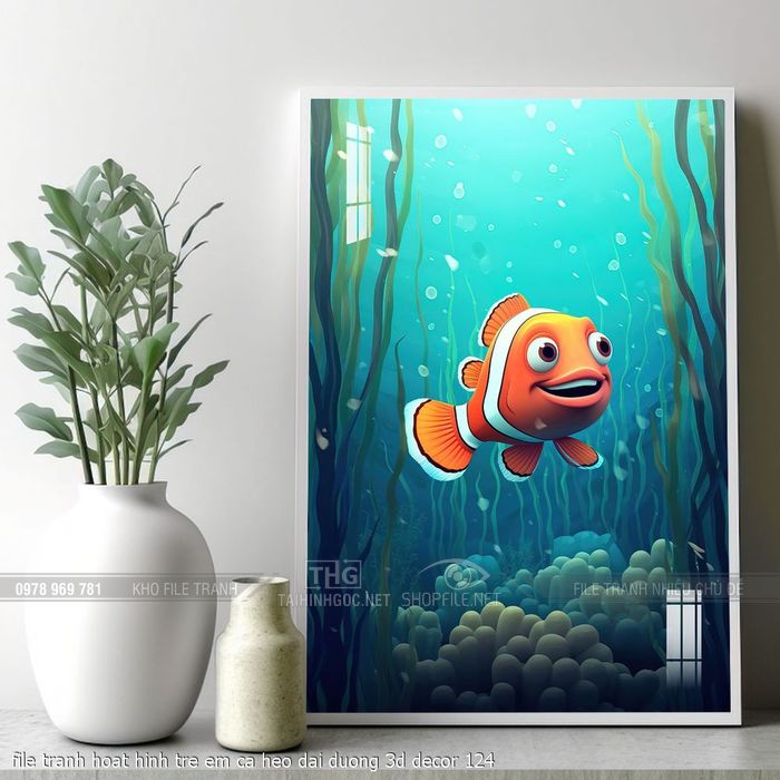 file tranh hoat hinh tre em ca heo dai duong 3d decor 124