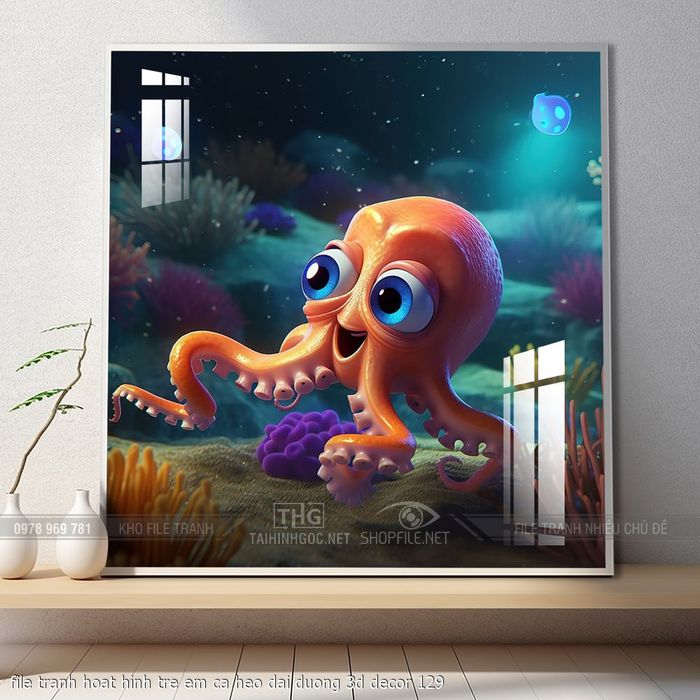 file tranh hoat hinh tre em ca heo dai duong 3d decor 129