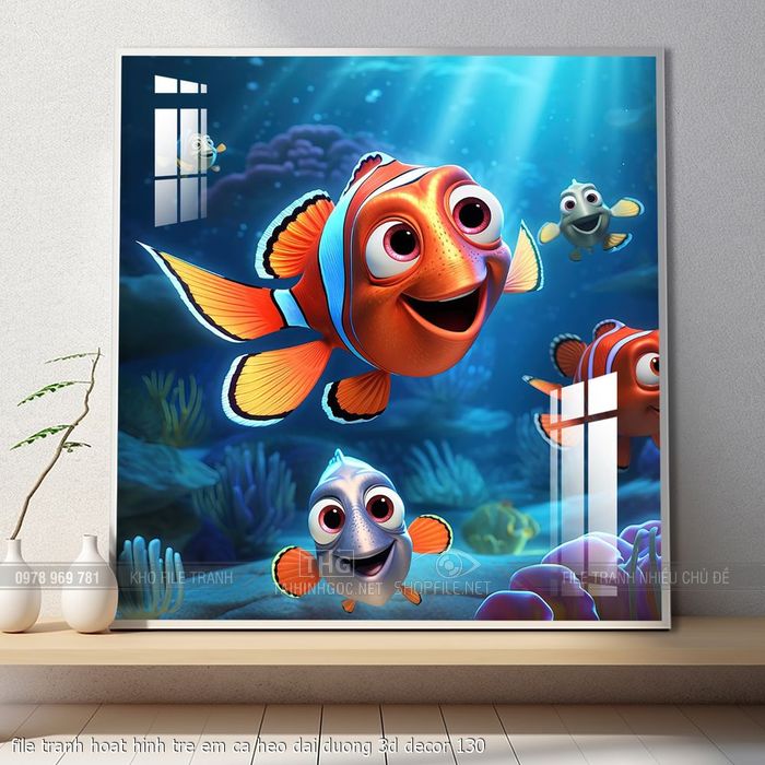file tranh hoat hinh tre em ca heo dai duong 3d decor 130