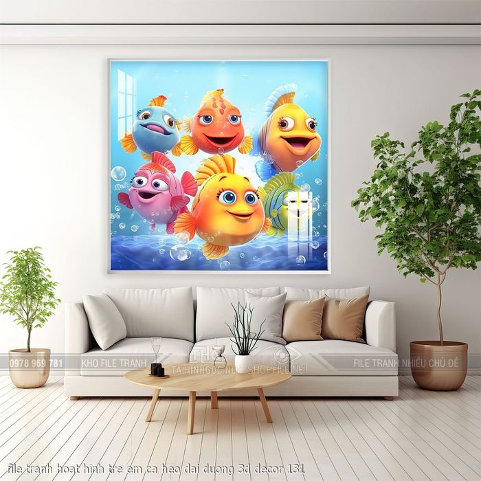 file tranh hoat hinh tre em ca heo dai duong 3d decor 131