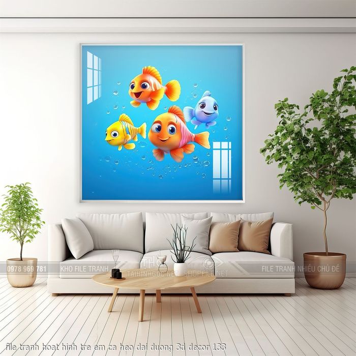 file tranh hoat hinh tre em ca heo dai duong 3d decor 133