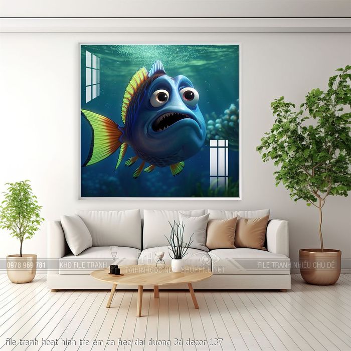 file tranh hoat hinh tre em ca heo dai duong 3d decor 137