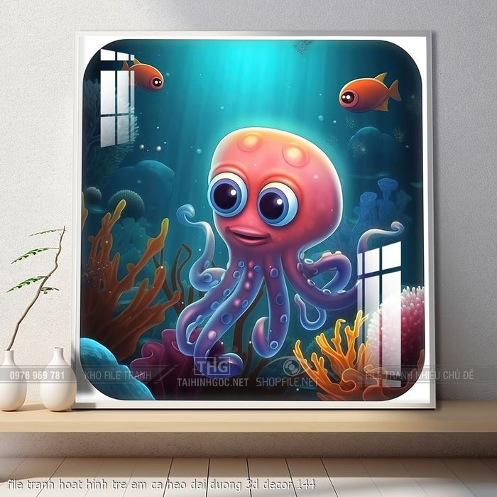 file tranh hoat hinh tre em ca heo dai duong 3d decor 144