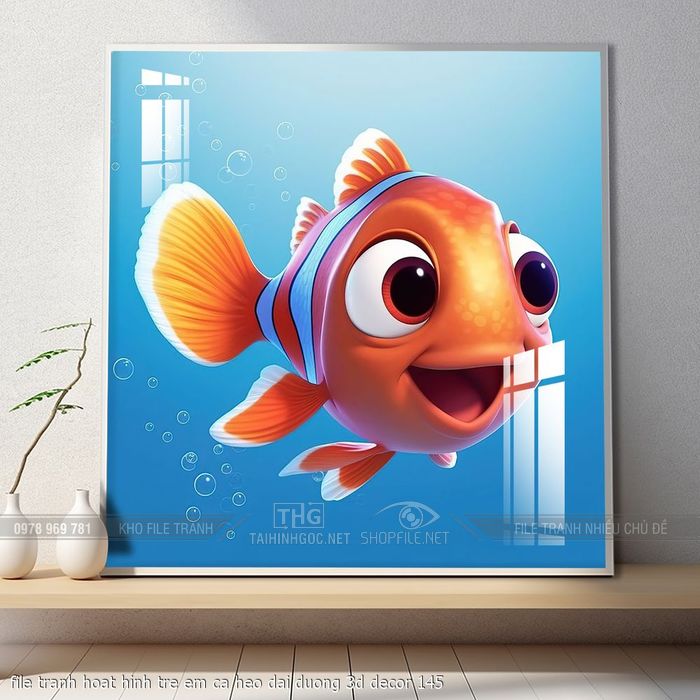 file tranh hoat hinh tre em ca heo dai duong 3d decor 145