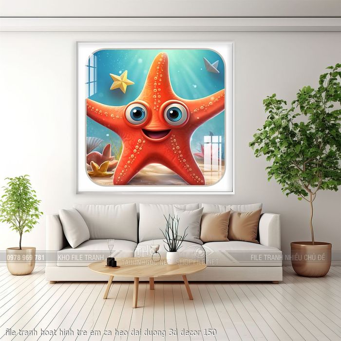 file tranh hoat hinh tre em ca heo dai duong 3d decor 150