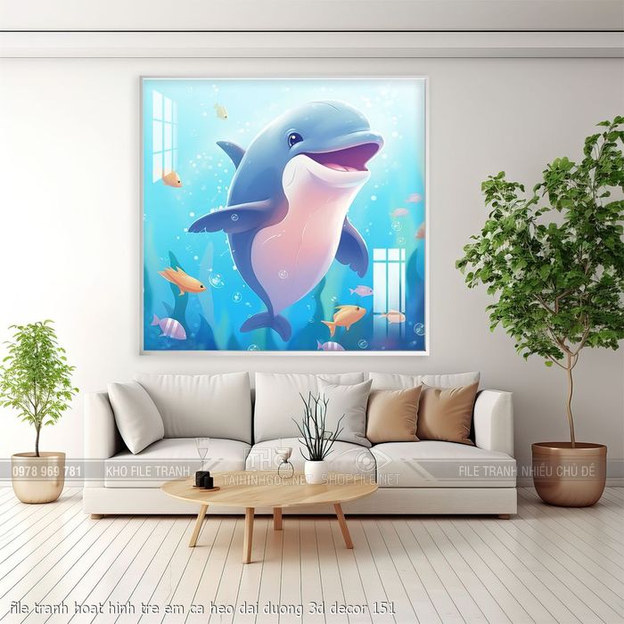 file tranh hoat hinh tre em ca heo dai duong 3d decor 151
