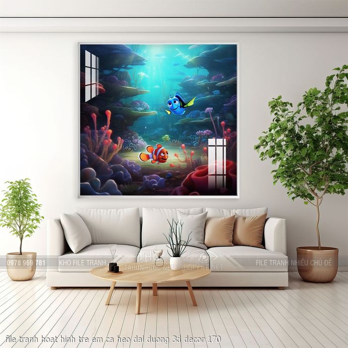 file tranh hoat hinh tre em ca heo dai duong 3d decor 170