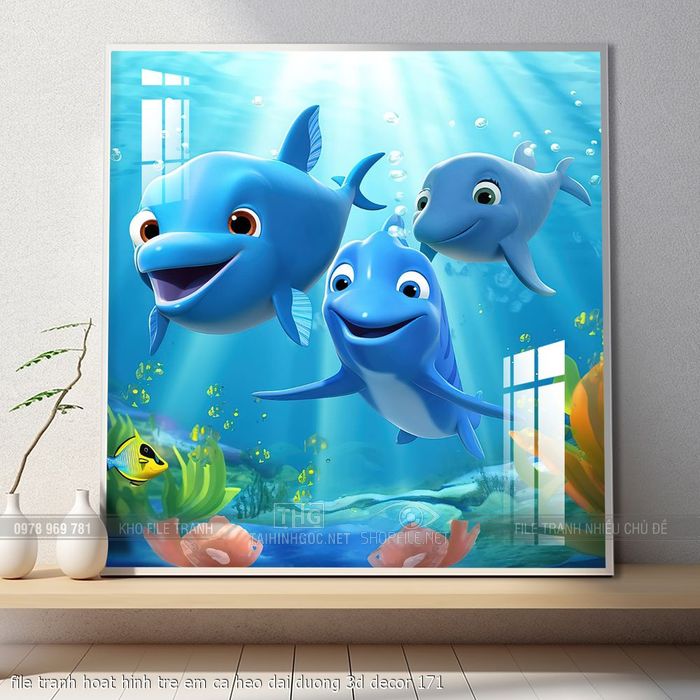 file tranh hoat hinh tre em ca heo dai duong 3d decor 171