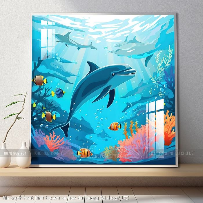 file tranh hoat hinh tre em ca heo dai duong 3d decor 172