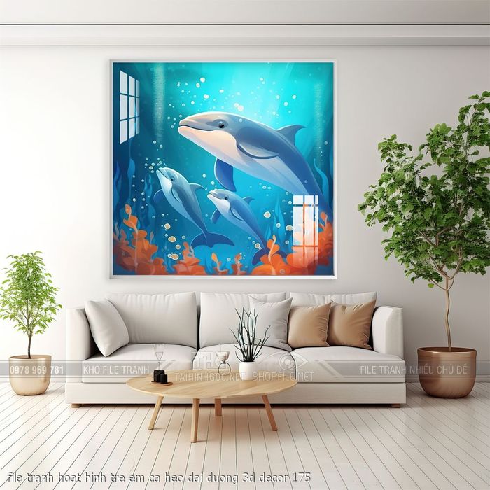 file tranh hoat hinh tre em ca heo dai duong 3d decor 175
