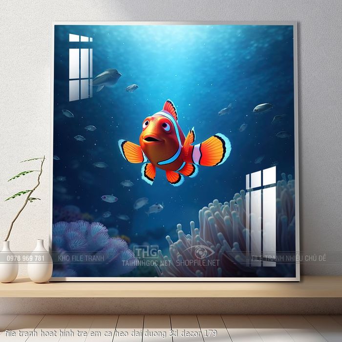 file tranh hoat hinh tre em ca heo dai duong 3d decor 179