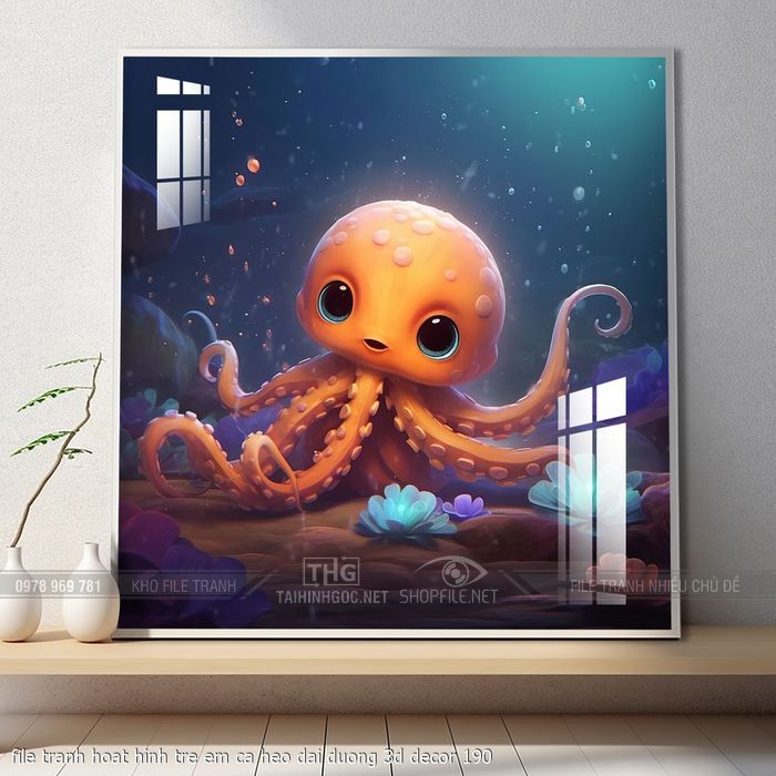 file tranh hoat hinh tre em ca heo dai duong 3d decor 190