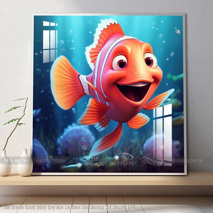 file tranh hoat hinh tre em ca heo dai duong 3d decor 195