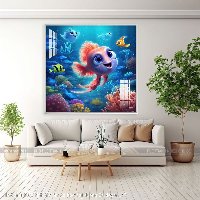 file tranh hoat hinh tre em ca heo dai duong 3d decor 197