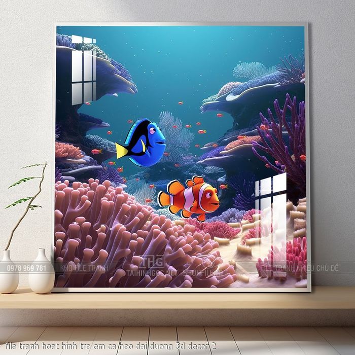 file tranh hoat hinh tre em ca heo dai duong 3d decor 2
