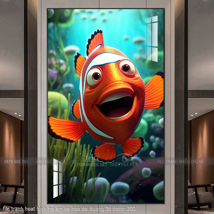 file tranh hoat hinh tre em ca heo dai duong 3d decor 200