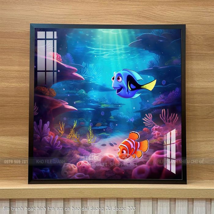 file tranh hoat hinh tre em ca heo dai duong 3d decor 203