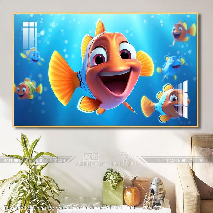 file tranh hoat hinh tre em ca heo dai duong 3d decor 204