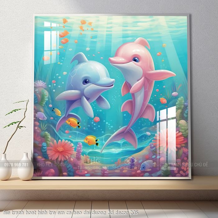 file tranh hoat hinh tre em ca heo dai duong 3d decor 205
