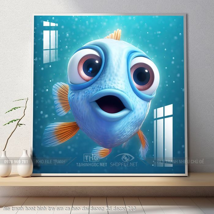 file tranh hoat hinh tre em ca heo dai duong 3d decor 210
