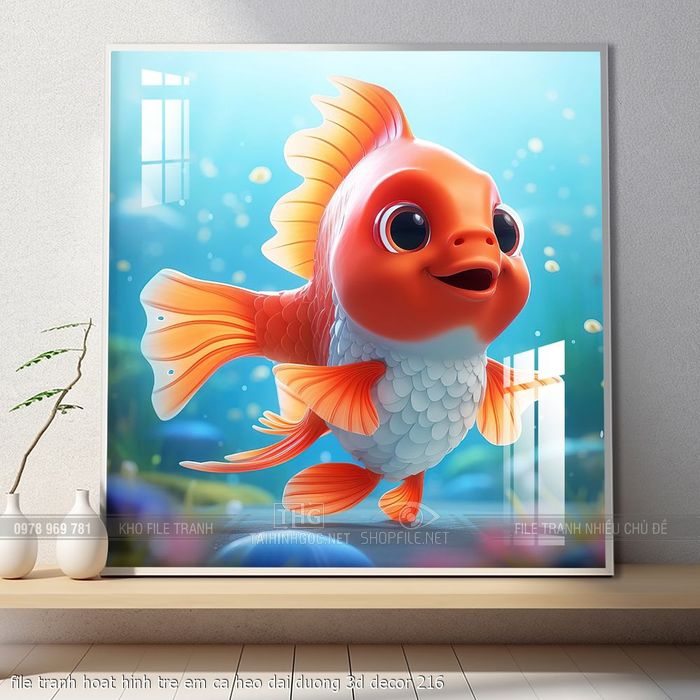 file tranh hoat hinh tre em ca heo dai duong 3d decor 216