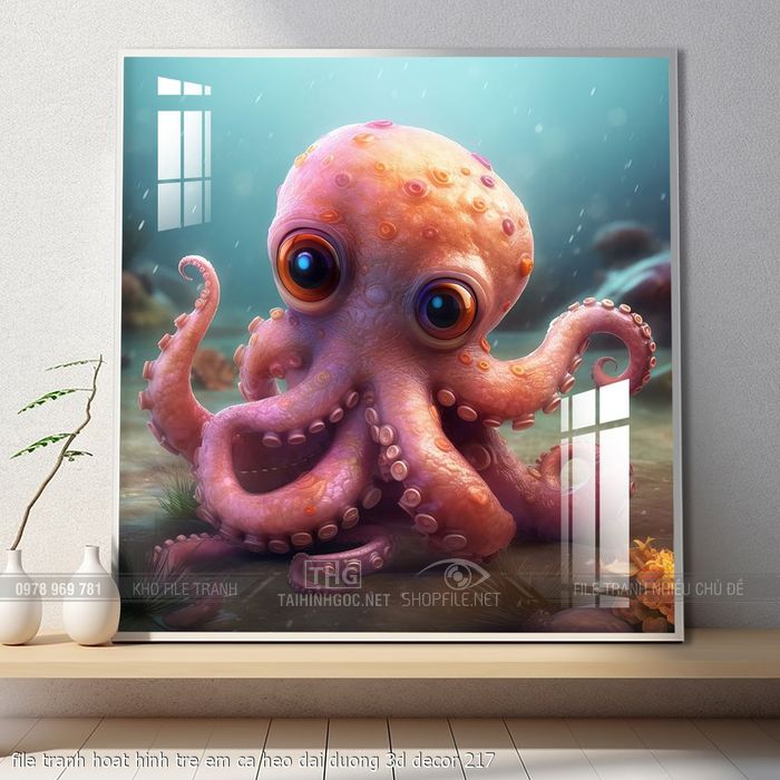 file tranh hoat hinh tre em ca heo dai duong 3d decor 217