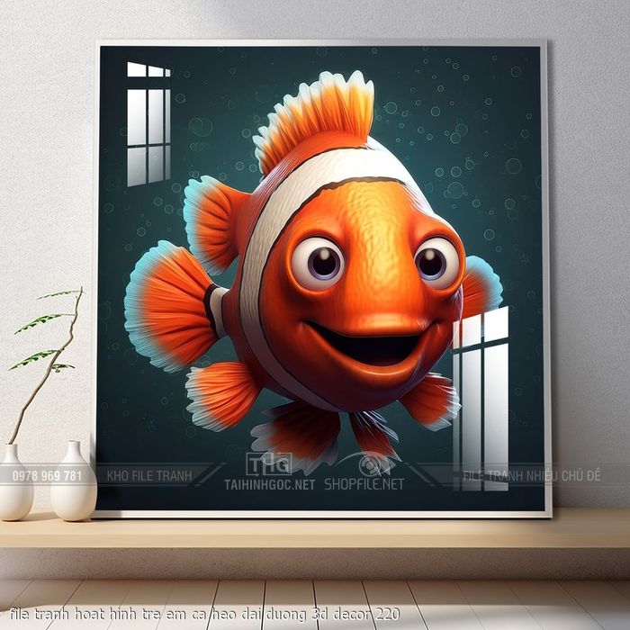 file tranh hoat hinh tre em ca heo dai duong 3d decor 220