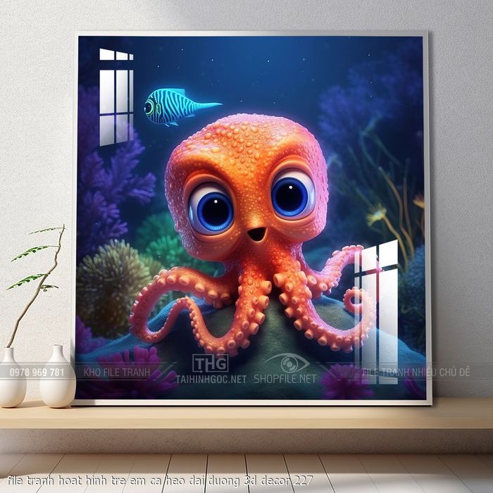 file tranh hoat hinh tre em ca heo dai duong 3d decor 227