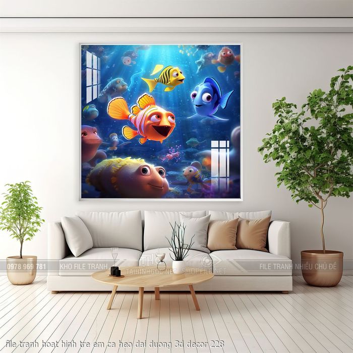 file tranh hoat hinh tre em ca heo dai duong 3d decor 228