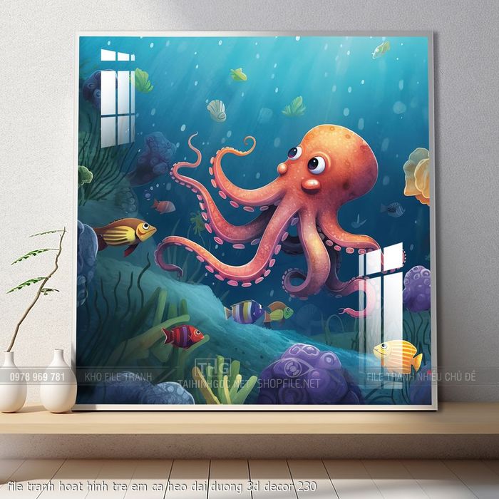 file tranh hoat hinh tre em ca heo dai duong 3d decor 230