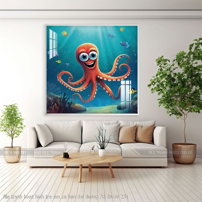 file tranh hoat hinh tre em ca heo dai duong 3d decor 231