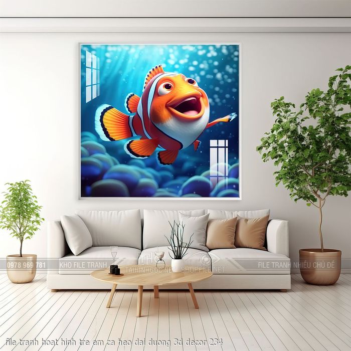 file tranh hoat hinh tre em ca heo dai duong 3d decor 234