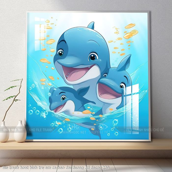 file tranh hoat hinh tre em ca heo dai duong 3d decor 239