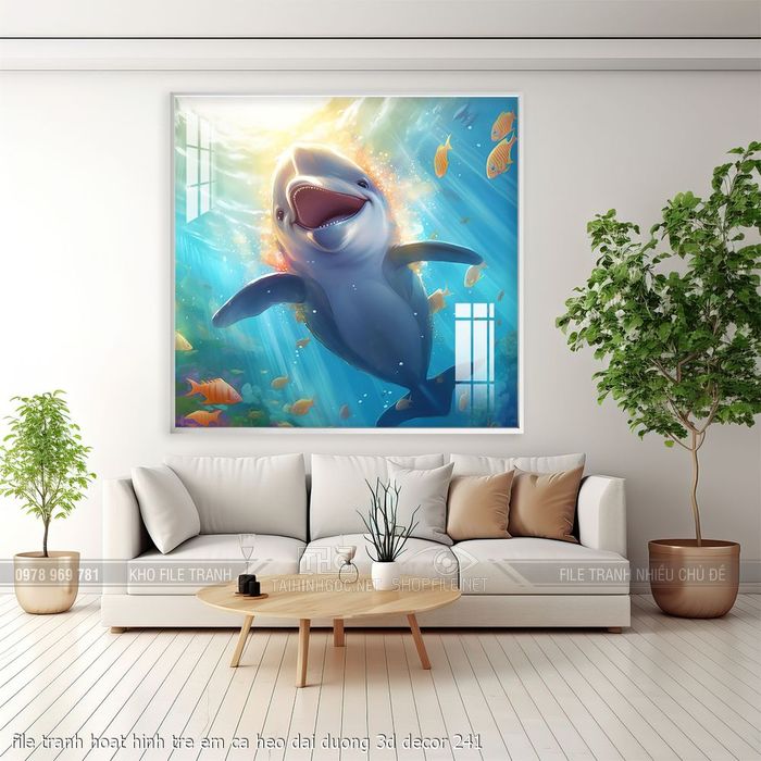 file tranh hoat hinh tre em ca heo dai duong 3d decor 241