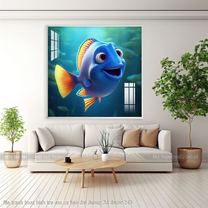 file tranh hoat hinh tre em ca heo dai duong 3d decor 243