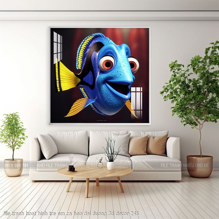 file tranh hoat hinh tre em ca heo dai duong 3d decor 245