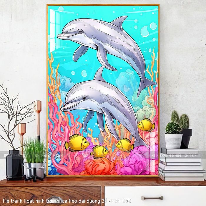 file tranh hoat hinh tre em ca heo dai duong 3d decor 252
