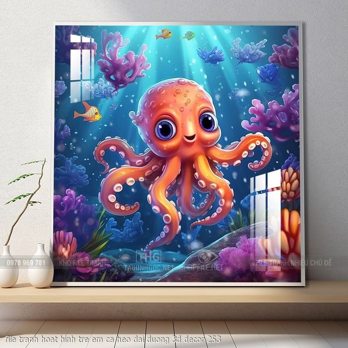 file tranh hoat hinh tre em ca heo dai duong 3d decor 253