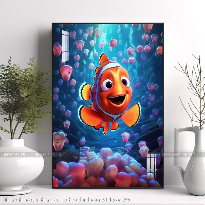 file tranh hoat hinh tre em ca heo dai duong 3d decor 255