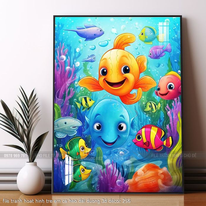 file tranh hoat hinh tre em ca heo dai duong 3d decor 256