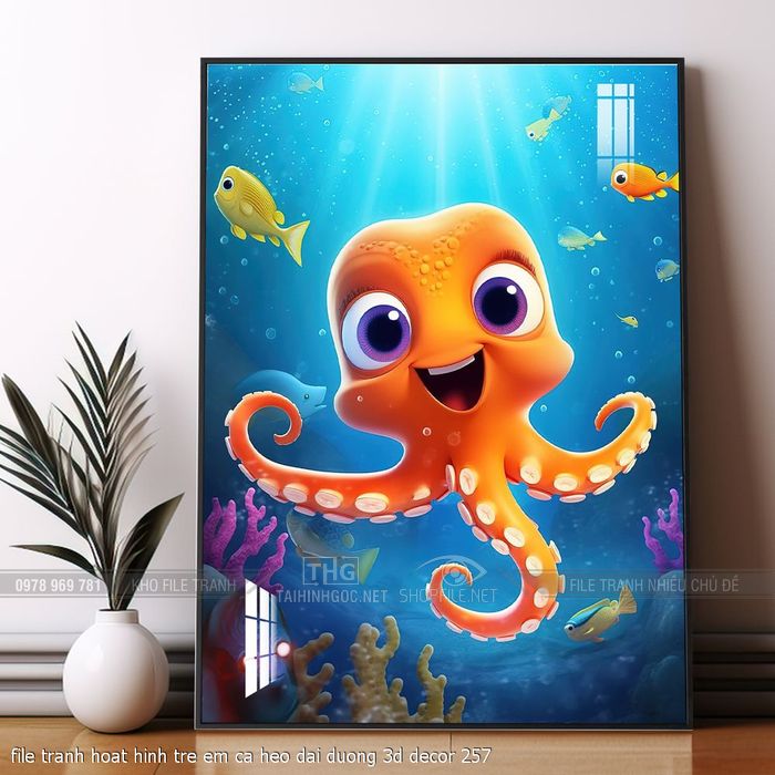 file tranh hoat hinh tre em ca heo dai duong 3d decor 257