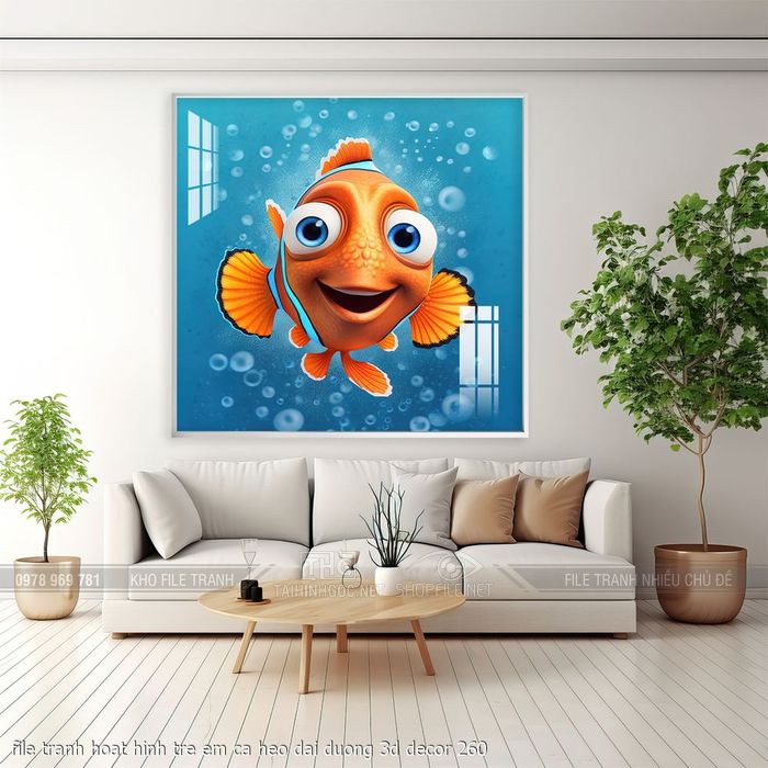 file tranh hoat hinh tre em ca heo dai duong 3d decor 260